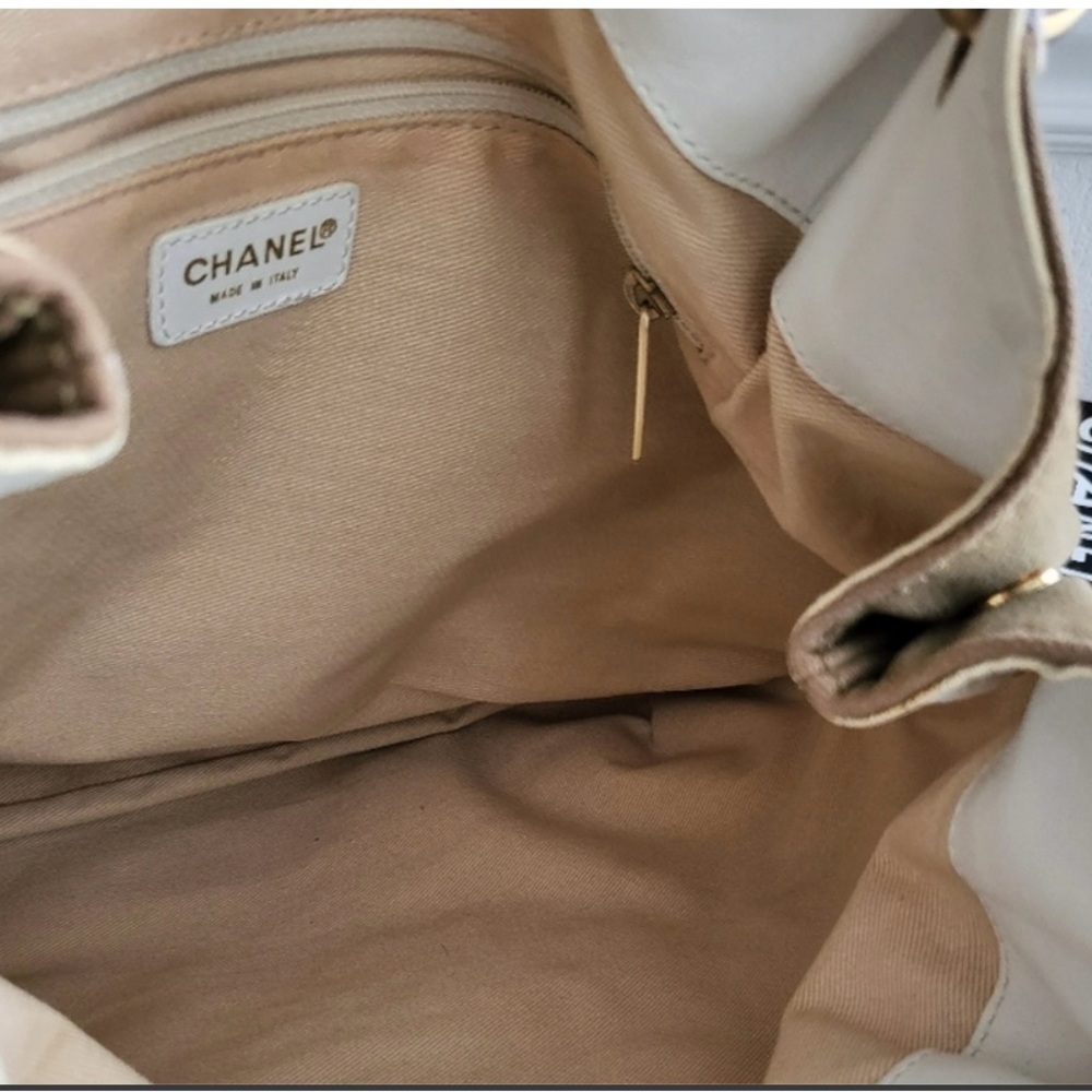 Chanel ( w/ COA) Tan & White Denim Leather Tote - Picture 7 of 13